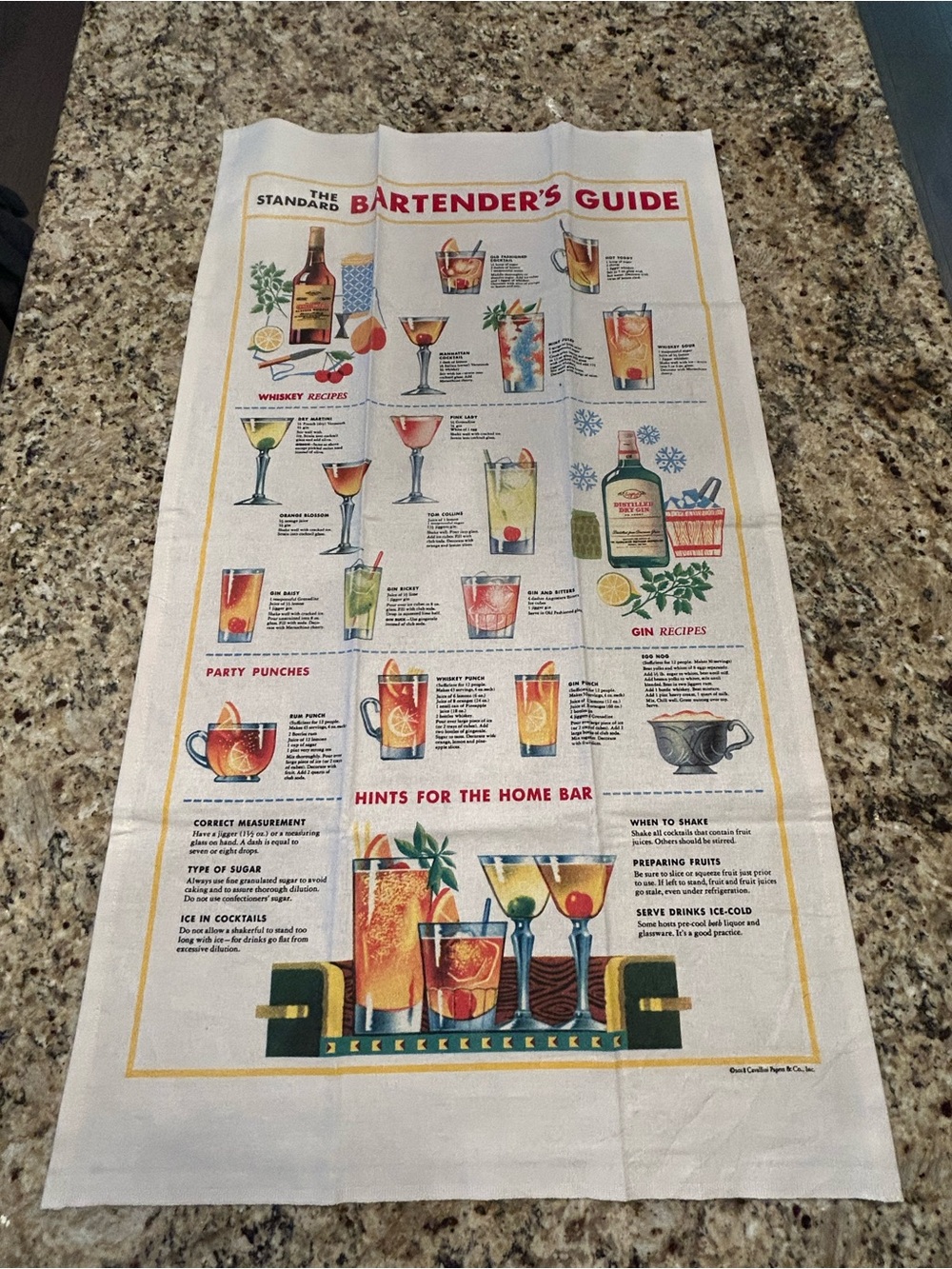Cavallini Bartender’s Guide Tea Towel Vintage Cocktail Recipes Bar Kitchen Decor